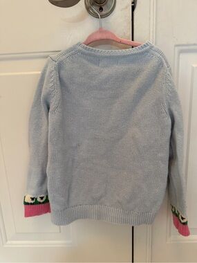 Mini Boden Light Blue Crewneck Sweater with Pink and Green Cuff Detail